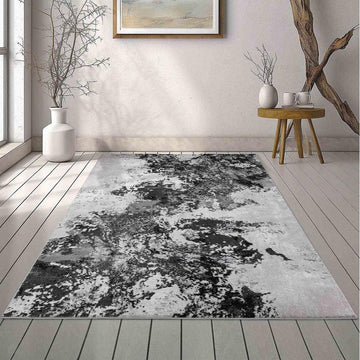 Serenity 271 SRN71 Modern Abstract Distressed Metallic Shimmer Soft Textured Hi-Lo Polyblend Short Pile Soft Grey/Charcoal/Black/Silver/Ash Grey Rug-Desire Rugs-Rug Love - The Most Loved Rug Store